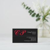Trendy Black Red Script Monogram Visitekaartje (Staand voorkant)