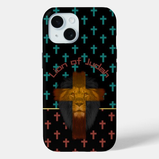 Trendy Black Red Turquoise Crosses Lion of Judah Case-Mate iPhone Case (Achterkant)