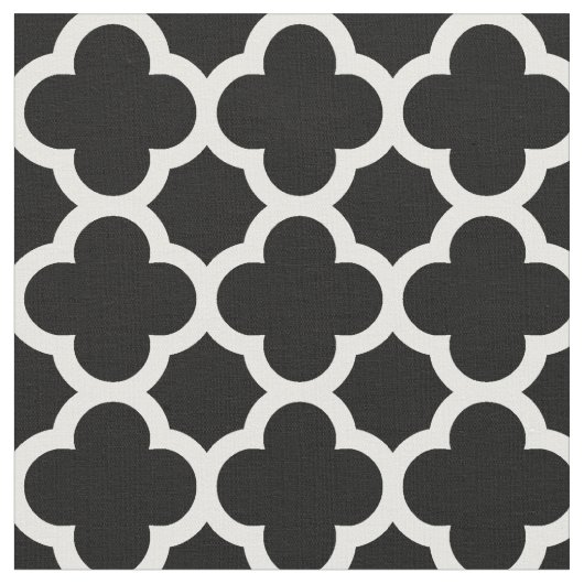 Trendy Black Retro Chic Quatrefoil Trellis Pattern Stof (Close Up)