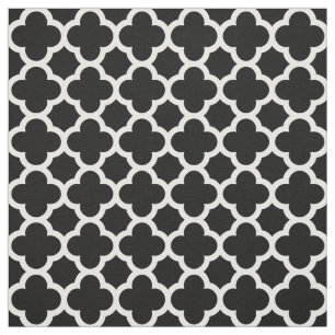 Trendy Black Retro Chic Quatrefoil Trellis Pattern Stof