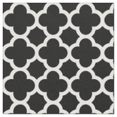 Trendy Black Retro Chic Quatrefoil Trellis Pattern Stof (Close Up)