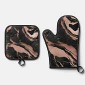 Trendy Black Rose Gold Marble Ovenwant & Pannenlap Set (Voorkant)