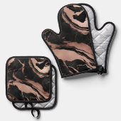 Trendy Black Rose Gold Marble Ovenwant & Pannenlap Set (Voorkant / Achterkant)