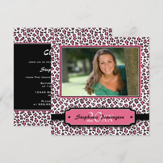 Trendy Black roze cheetah afstuderen fotoparty Kaart (Voorkant / Achterkant)