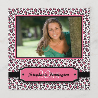 Trendy Black roze cheetah afstuderen fotoparty Kaart