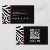 Trendy Black & Roze zebra Print QR CODE Visitekaartje (Voorkant / Achterkant)