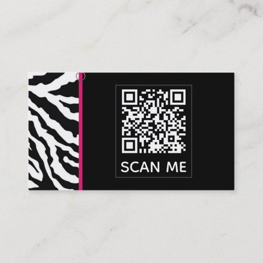 Trendy Black & Roze zebra Print QR CODE Visitekaartje (Achterkant)