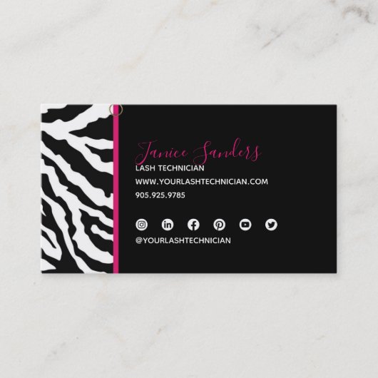 Trendy Black & Roze zebra Print QR CODE Visitekaartje (Voorkant)