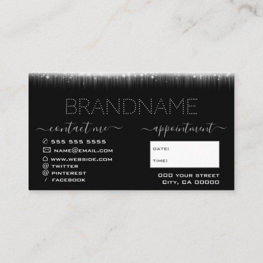 Trendy Black Silver Light Effect Moderne merknaam Visitekaartje (Achterkant)