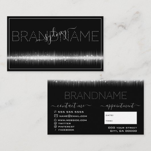 Trendy Black Silver Light Effect Moderne merknaam Visitekaartje (Voorkant / Achterkant)