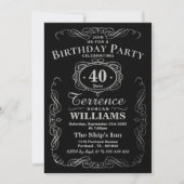 Trendy Black & Silver Typography Birthday Party Kaart (Voorkant)