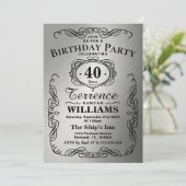 Trendy Black & Silver Typography Birthday Party Kaart (Staand voorkant)