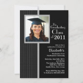 Trendy Black Stripes Photo Afstuderen Invitation Kaart (Voorkant)