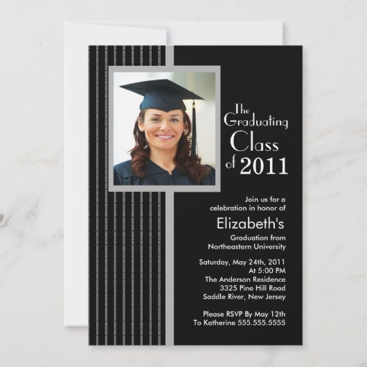 Trendy Black Stripes Photo Afstuderen Invitation Kaart (Voorkant)