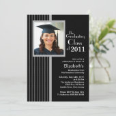 Trendy Black Stripes Photo Afstuderen Invitation Kaart (Staand voorkant)