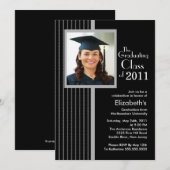Trendy Black Stripes Photo Afstuderen Invitation Kaart (Voorkant / Achterkant)