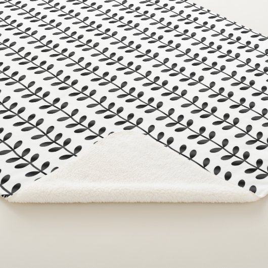 Trendy Black & White Artsy Leaf Pattern Sherpa Deken (3/4)