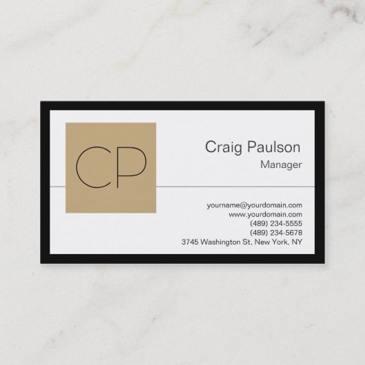 Trendy Black White Beige Monogram Visitekaartje (Voorkant)