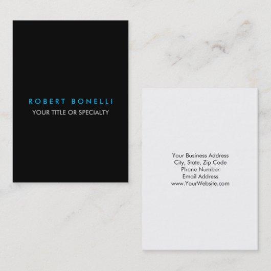 Trendy Black White Blue Minimalist Plain Visitekaartje (Voorkant / Achterkant)