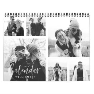Trendy Black & White Brush Photo Collage Kalender