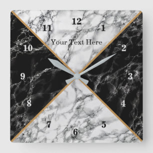 Trendy Black & White Check Marble - Jouw tekst toe Vierkante Klok