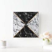Trendy Black & White Check Marble Stones - Luxury Vierkante Klok (Huis)