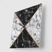 Trendy Black & White Check Marble Stones - Luxury Vierkante Klok (Hoek)
