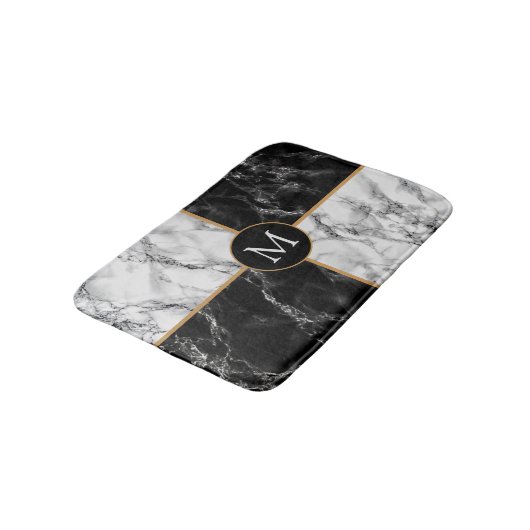 Trendy Black & White Check Marble - Voeg je brief  Badmat (Gekanteld)