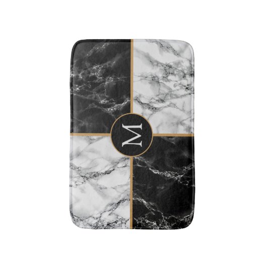 Trendy Black & White Check Marble - Voeg je brief  Badmat (Voorkant Verticaal)