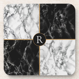 Trendy Black & White Check Marble - Voeg je brief  Bier Onderzetter
