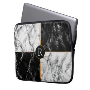 Trendy Black & White Check Marble - Voeg je brief Laptop Sleeve
