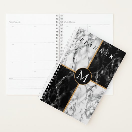 Trendy Black & White Check Marble - Voeg je brief Planner (Display)