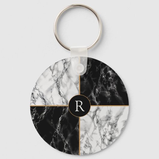 Trendy Black & White Check Marble - Voeg je brief Sleutelhanger (Voorkant)