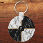 Trendy Black & White Check Marble - Voeg je brief Sleutelhanger (Voorkant)