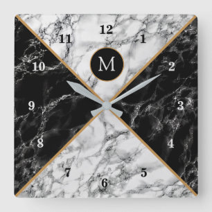 Trendy Black & White Check Marble - Voeg je brief Vierkante Klok