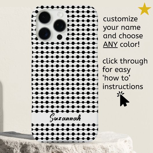 Trendy Black White Dots Lines Pattern Custom Name Case-Mate iPhone Case