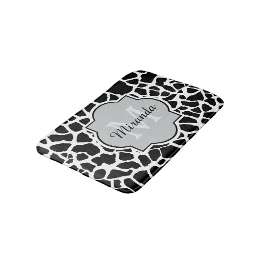Trendy Black White Giraffe Print Monogramed Name Badmat (Gekanteld)