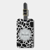 Trendy Black White Giraffe Print Monogramed Name Bagagelabel (Voorkant verticaal)