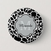 Trendy Black White Giraffe Print Monogramed Name Ronde Button 5,7 Cm (Voorkant)
