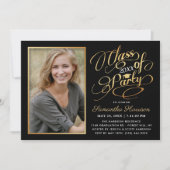 Trendy Black, White & Gold Graduparty Kaart (Voorkant)