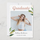 Trendy Black White Greenery Photo Graduy Party Kaart (Voorkant)