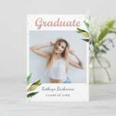 Trendy Black White Greenery Photo Graduy Party Kaart (Staand voorkant)