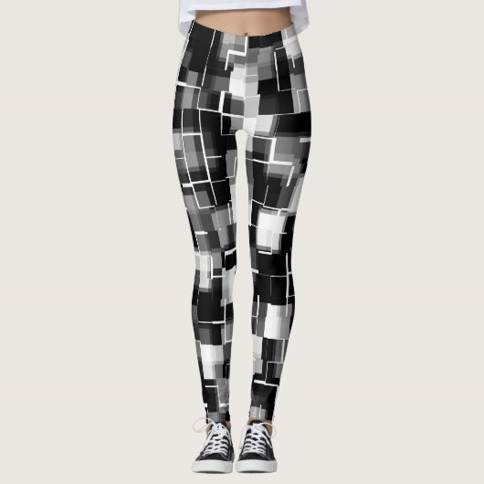 Trendy Black White Grey Abstract Pattern Leggings (Voorkant)