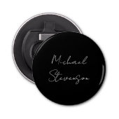 Trendy Black White Handwrite minimalist Button Flesopener (Voorkant)