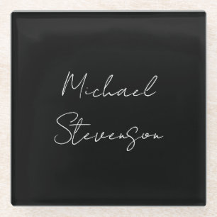 Trendy Black White Handwrite minimalist Glazen Onderzetter