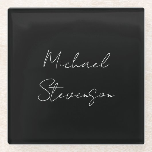 Trendy Black White Handwrite minimalist Glazen Onderzetter (Voorkant)