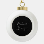 Trendy Black White Handwrite minimalist Keramische Bal Ornament (Voorkant)