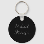 Trendy Black White Handwrite minimalist Sleutelhanger (Voorkant)