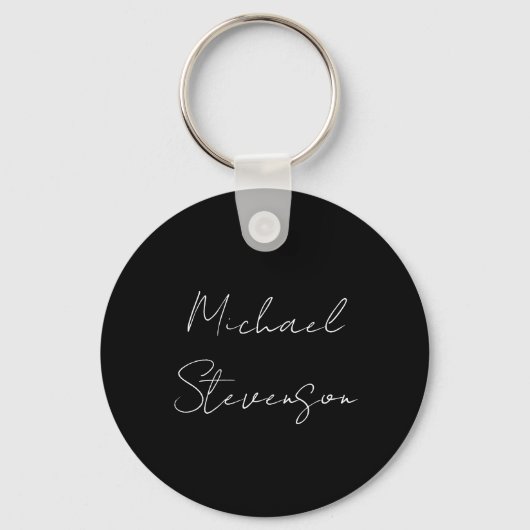 Trendy Black White Handwrite minimalist Sleutelhanger (Voorkant)