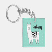 Trendy Black & White Llama & Swiss Stippen in Mint Sleutelhanger (Voorkant Links)